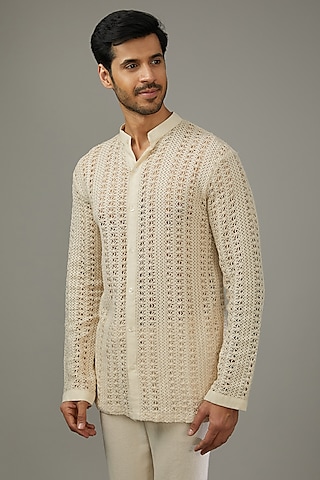 Ivory Crochet & Cotton Co-Ord Set by SANCHIT SHARMA