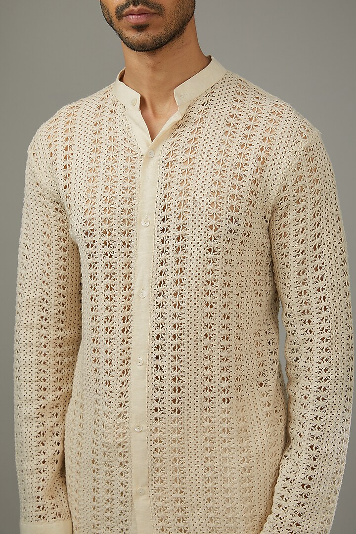 Ivory Crochet & Cotton Co-Ord Set by SANCHIT SHARMA at Pernia's Pop Up Shop