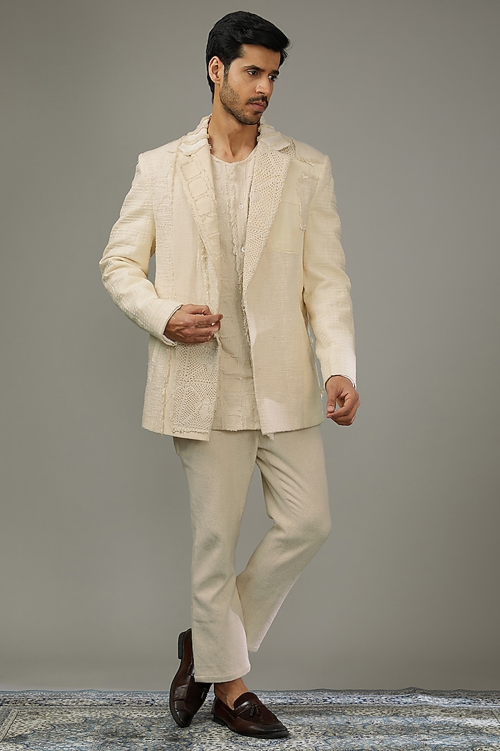 Ivory Cotton Textured Jacket Set by SANCHIT SHARMA