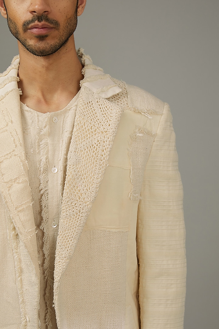 Ivory Cotton Textured Jacket Set by SANCHIT SHARMA at Pernia's Pop Up Shop