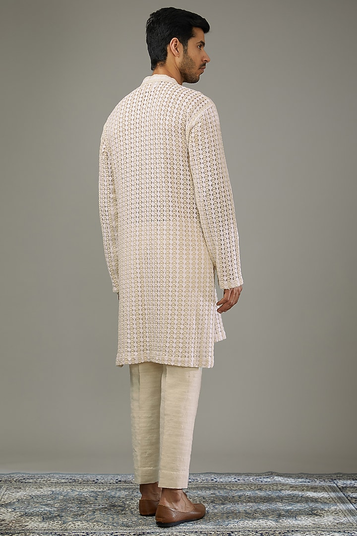 Ivory Crochet & Cotton Kurta Set by SANCHIT SHARMA at Pernia's Pop Up Shop
