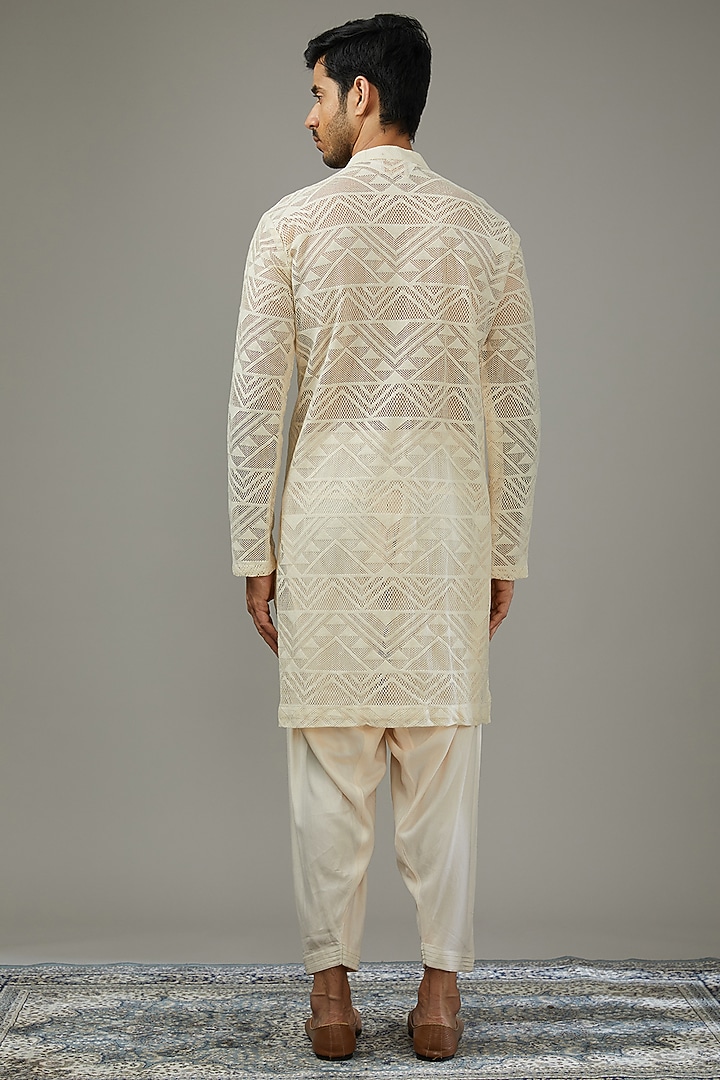 Ivory Crochet Kurta Set by SANCHIT SHARMA at Pernia's Pop Up Shop