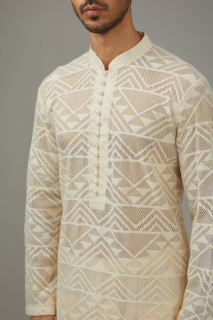Ivory Crochet Kurta Set by SANCHIT SHARMA at Pernia's Pop Up Shop