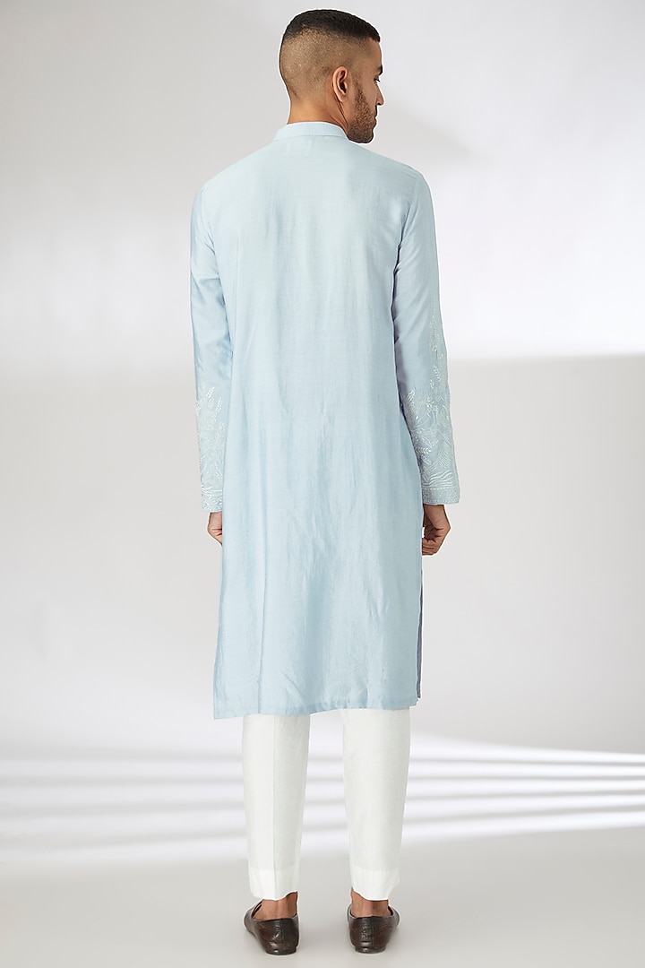 Ice Blue Chanderi Thread Embroidered Kurta Set by SANCHIT SHARMA at Pernia's Pop Up Shop
