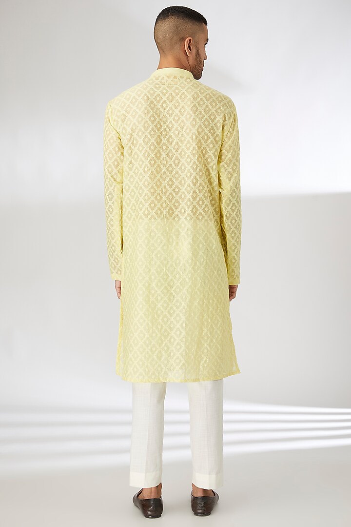 Yellow Chanderi Thread Work Nehru Jacket Set by SANCHIT SHARMA at Pernia's Pop Up Shop