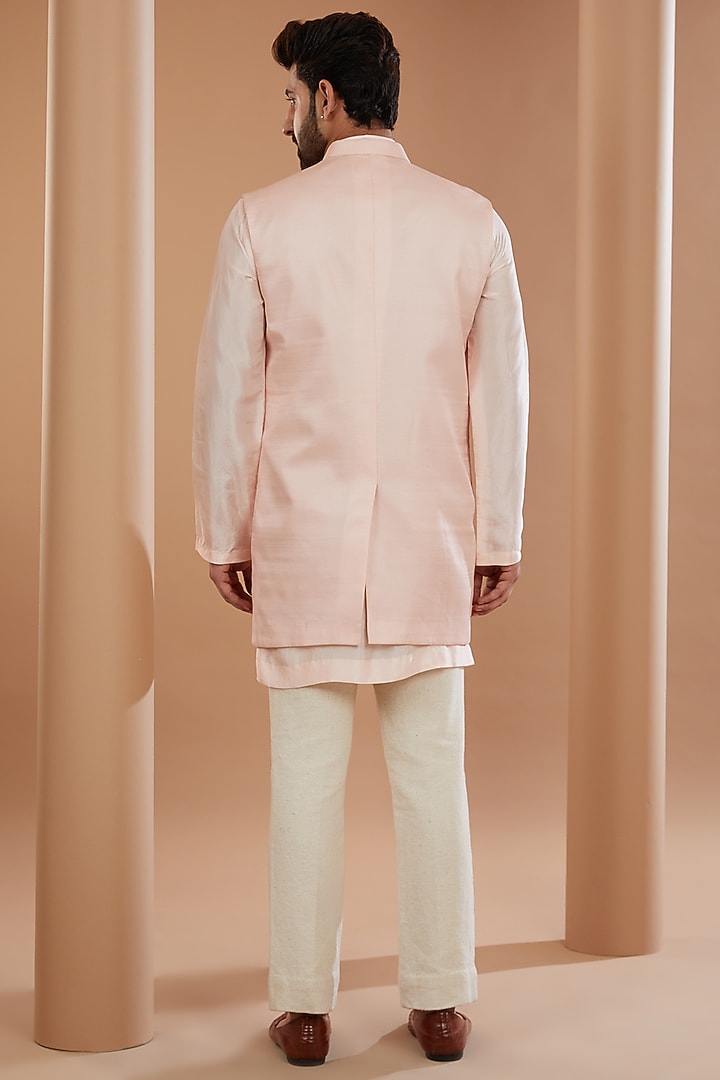 Peach Silk Embroidered Wedding Indowestern Jacket Set by SANCHIT SHARMA at Pernia's Pop Up Shop