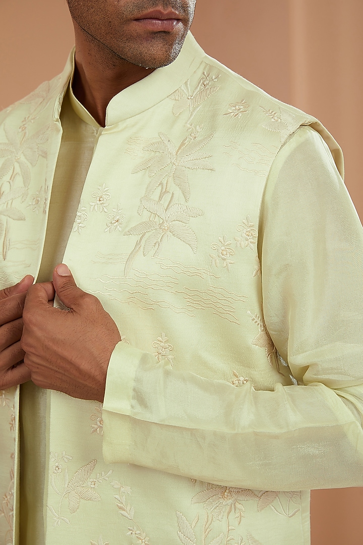 Mint Green Silk Wedding Indowestern Jacket Set by SANCHIT SHARMA at Pernia's Pop Up Shop