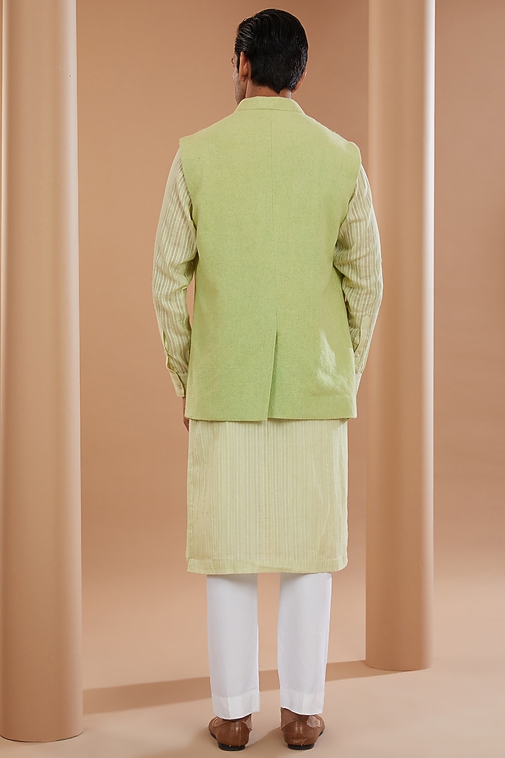 Neon Green Khadi Cotton Wedding Indowestern Set by SANCHIT SHARMA at Pernia's Pop Up Shop