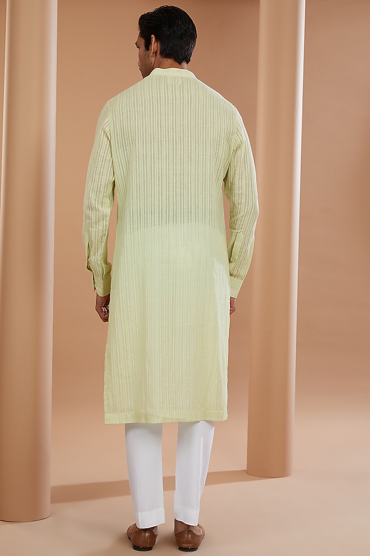 Neon Green Khadi Cotton Wedding Indowestern Set by SANCHIT SHARMA at Pernia's Pop Up Shop