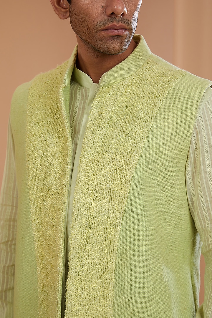 Neon Green Khadi Cotton Wedding Indowestern Set by SANCHIT SHARMA at Pernia's Pop Up Shop