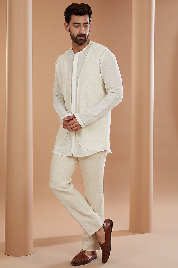 Ivory Silk Blazer Set by SANCHIT SHARMA at Pernia's Pop Up Shop