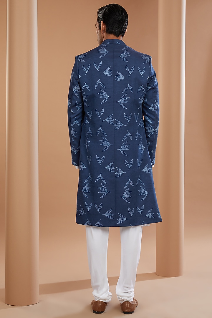 Blue Silk Shibori Wedding Indowestern Set by SANCHIT SHARMA at Pernia's Pop Up Shop