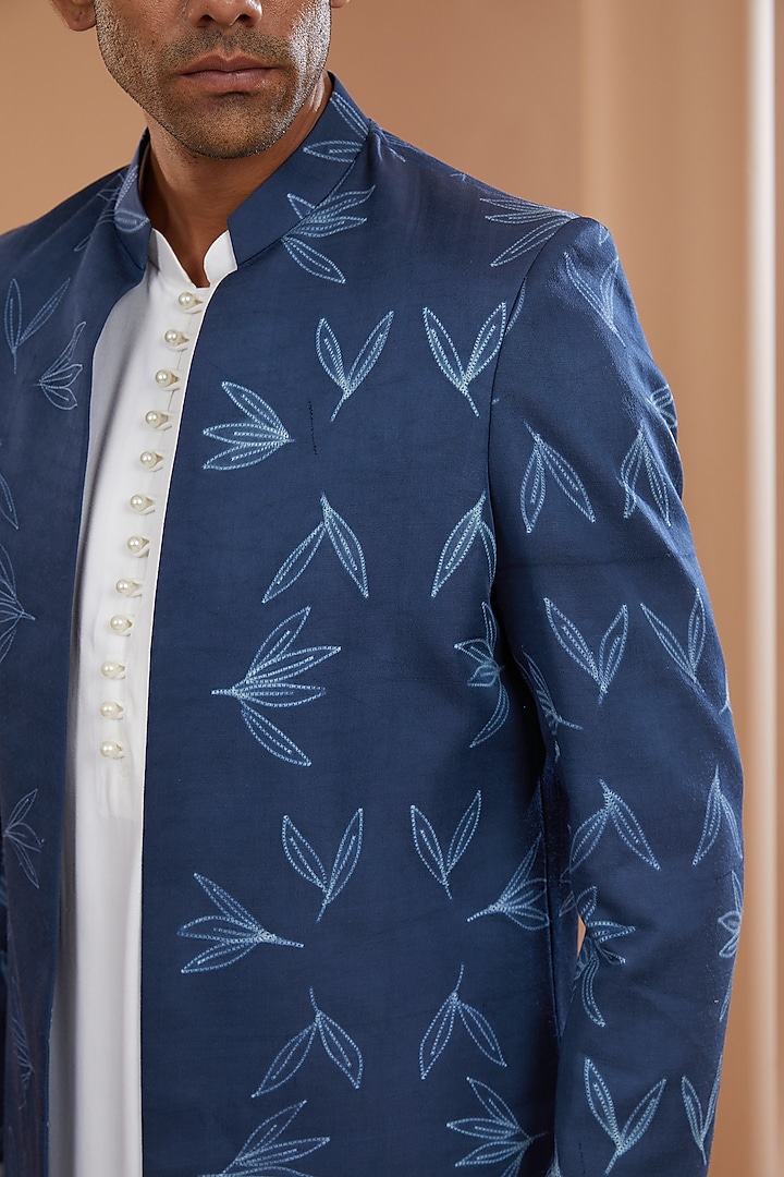 Blue Silk Shibori Wedding Indowestern Set by SANCHIT SHARMA at Pernia's Pop Up Shop