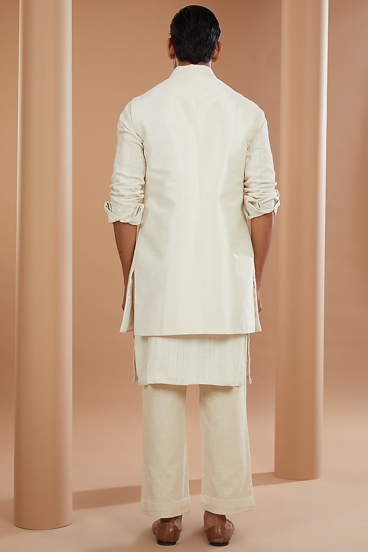 Ivory Khadi Chanderi Textured Wedding Indowestern Set by SANCHIT SHARMA at Pernia's Pop Up Shop