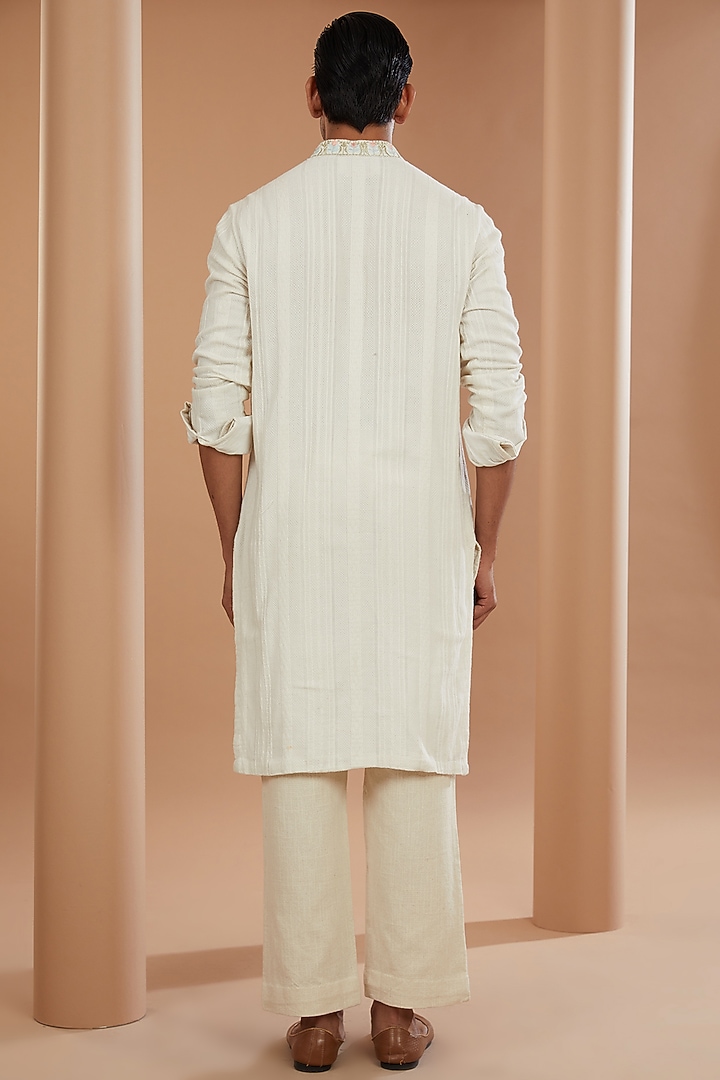 Ivory Khadi Chanderi Textured Wedding Indowestern Set by SANCHIT SHARMA at Pernia's Pop Up Shop