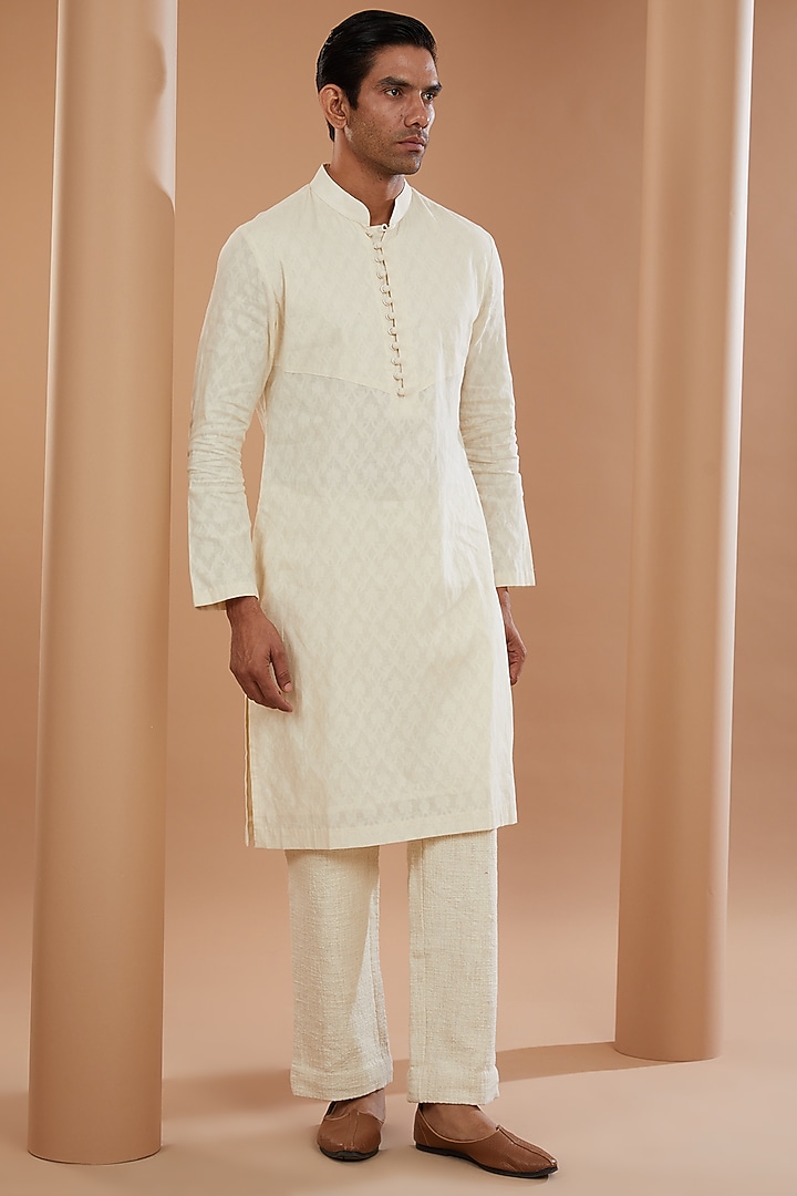 Ivory Khadi Chanderi Wedding Indowestern Set by SANCHIT SHARMA at Pernia's Pop Up Shop