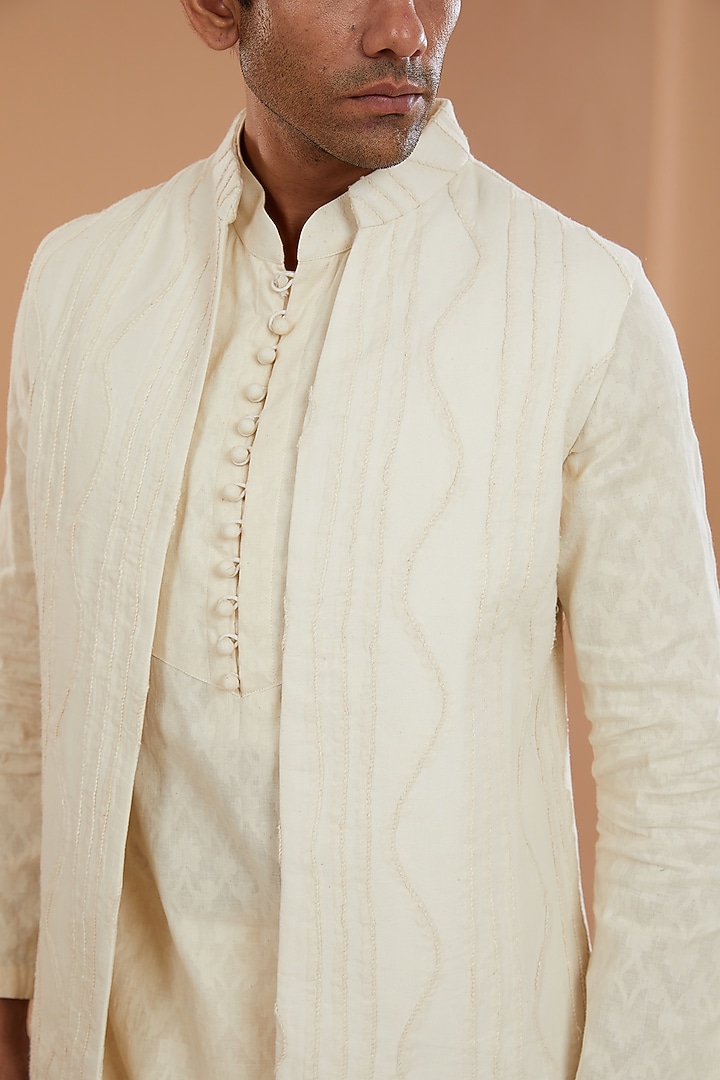 Ivory Khadi Chanderi Wedding Indowestern Set by SANCHIT SHARMA at Pernia's Pop Up Shop