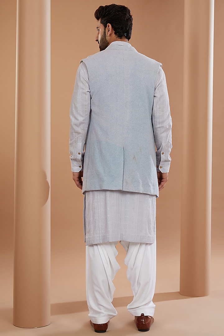 Ice Blue Khadi Chanderi Wedding Indowestern Set by SANCHIT SHARMA at Pernia's Pop Up Shop