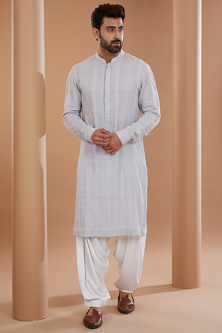 Ice Blue Khadi Chanderi Wedding Indowestern Set by SANCHIT SHARMA at Pernia's Pop Up Shop