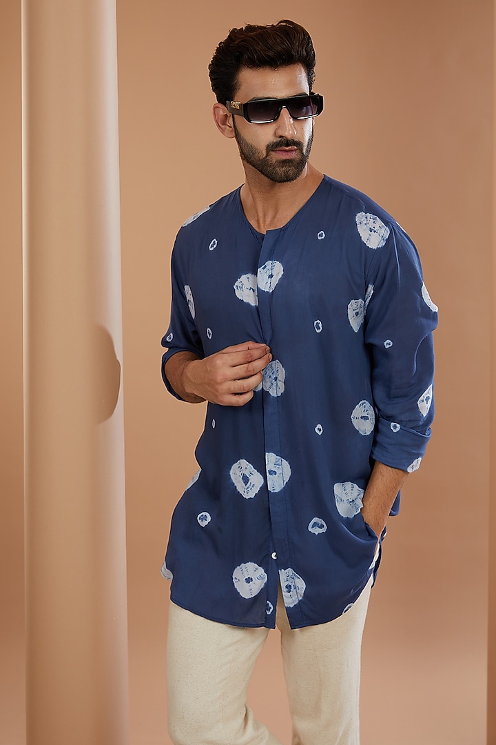 Blue Cotton Tie-Dyed Party Wear Shirt by SANCHIT SHARMA at Pernia's Pop Up Shop