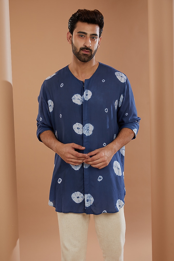 Blue Cotton Tie-Dyed Party Wear Shirt by SANCHIT SHARMA at Pernia's Pop Up Shop