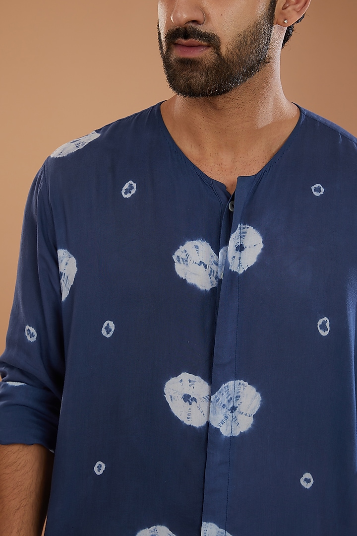 Blue Cotton Tie-Dyed Party Wear Shirt by SANCHIT SHARMA at Pernia's Pop Up Shop