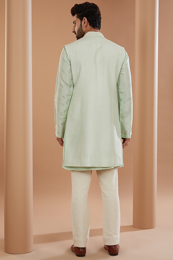 Green Silk Cutdana Embroidered Wedding Indowestern Set by SANCHIT SHARMA at Pernia's Pop Up Shop