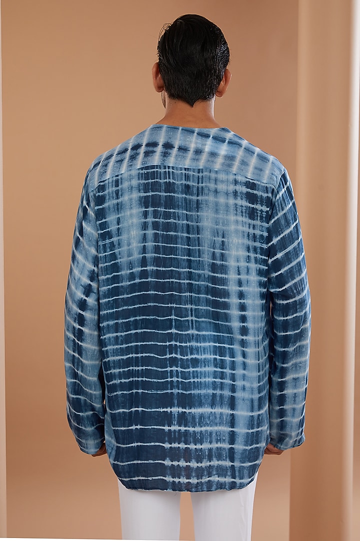 Blue Cotton Leheriya Tie-Dye Party Wear Shirt by SANCHIT SHARMA at Pernia's Pop Up Shop