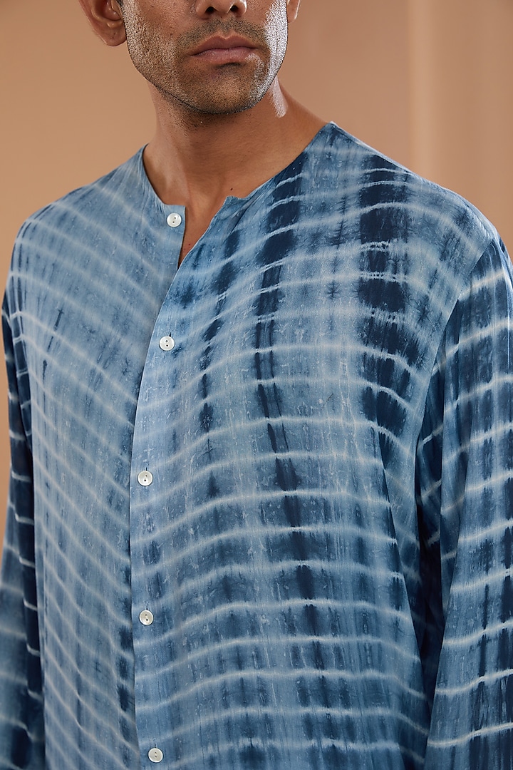 Blue Cotton Leheriya Tie-Dye Party Wear Shirt by SANCHIT SHARMA at Pernia's Pop Up Shop