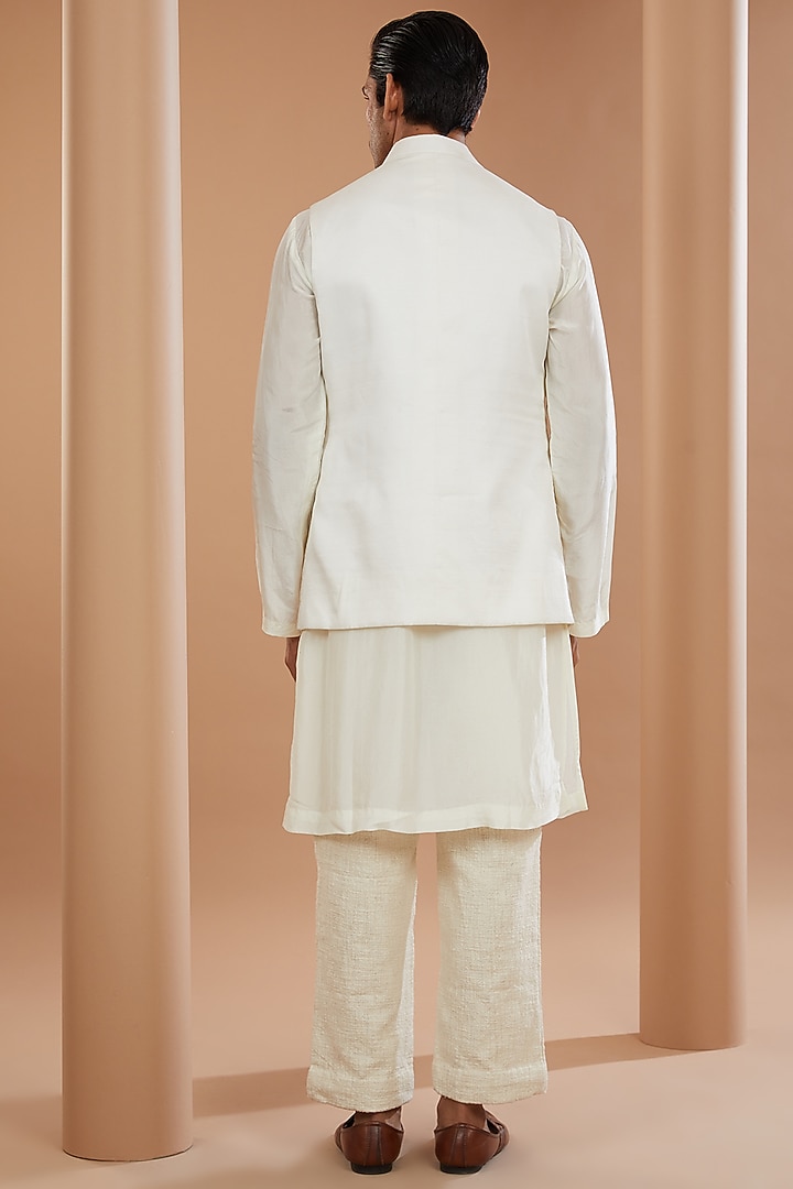 Ivory Khadi Chanderi Wedding Indowestern Jacket Set by SANCHIT SHARMA at Pernia's Pop Up Shop