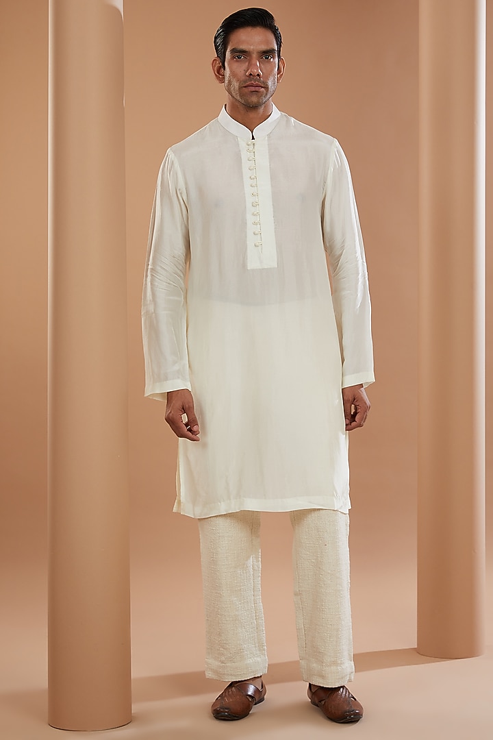 Ivory Khadi Chanderi Wedding Indowestern Jacket Set by SANCHIT SHARMA at Pernia's Pop Up Shop