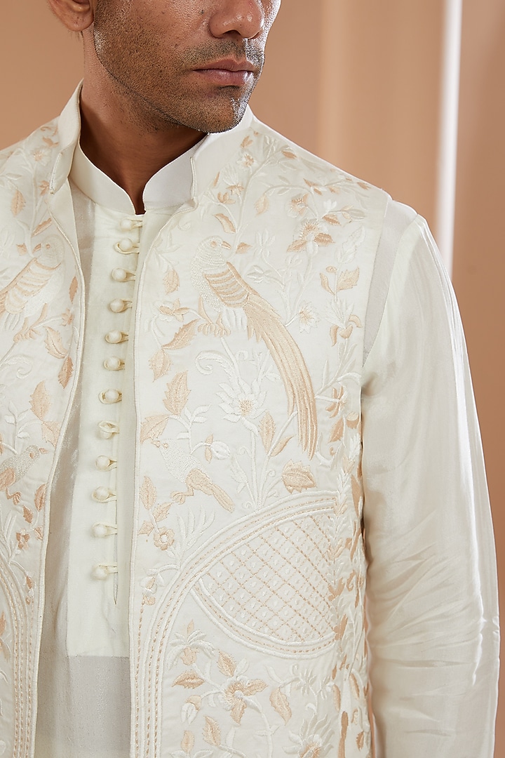 Ivory Khadi Chanderi Wedding Indowestern Jacket Set by SANCHIT SHARMA at Pernia's Pop Up Shop