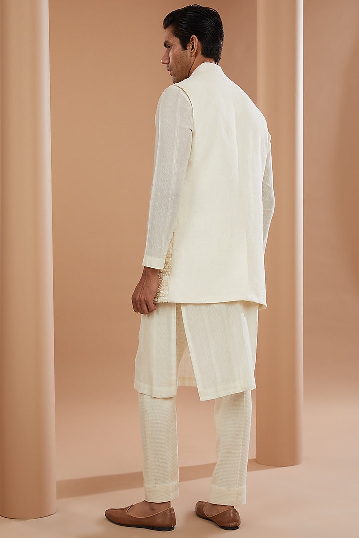 Ivory Khadi Chanderi Asymmetrical Wedding Indowestern Jacket Set by SANCHIT SHARMA at Pernia's Pop Up Shop