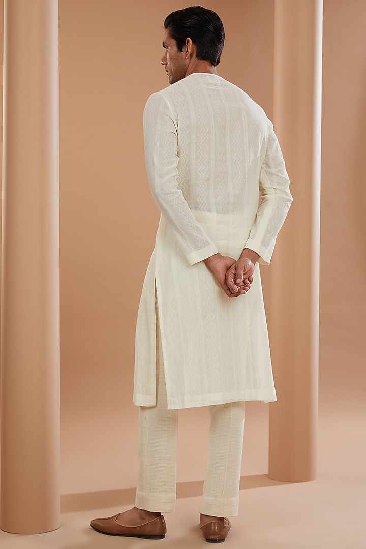Ivory Khadi Chanderi Asymmetrical Wedding Indowestern Jacket Set by SANCHIT SHARMA at Pernia's Pop Up Shop