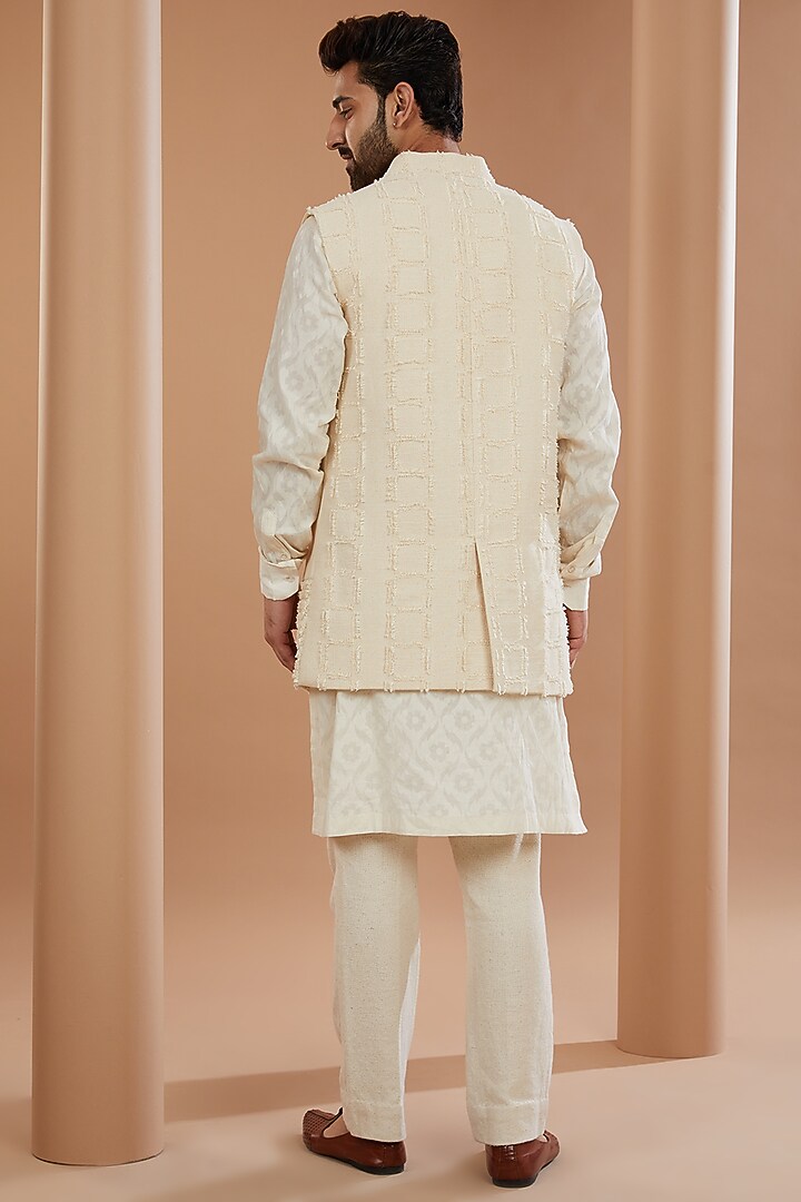 Ivory Khadi Chanderi Asymmetrical Wedding Indowestern Jacket Set by SANCHIT SHARMA at Pernia's Pop Up Shop