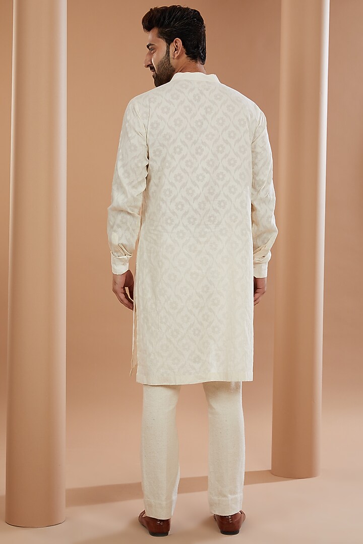 Ivory Khadi Chanderi Asymmetrical Wedding Indowestern Jacket Set by SANCHIT SHARMA at Pernia's Pop Up Shop