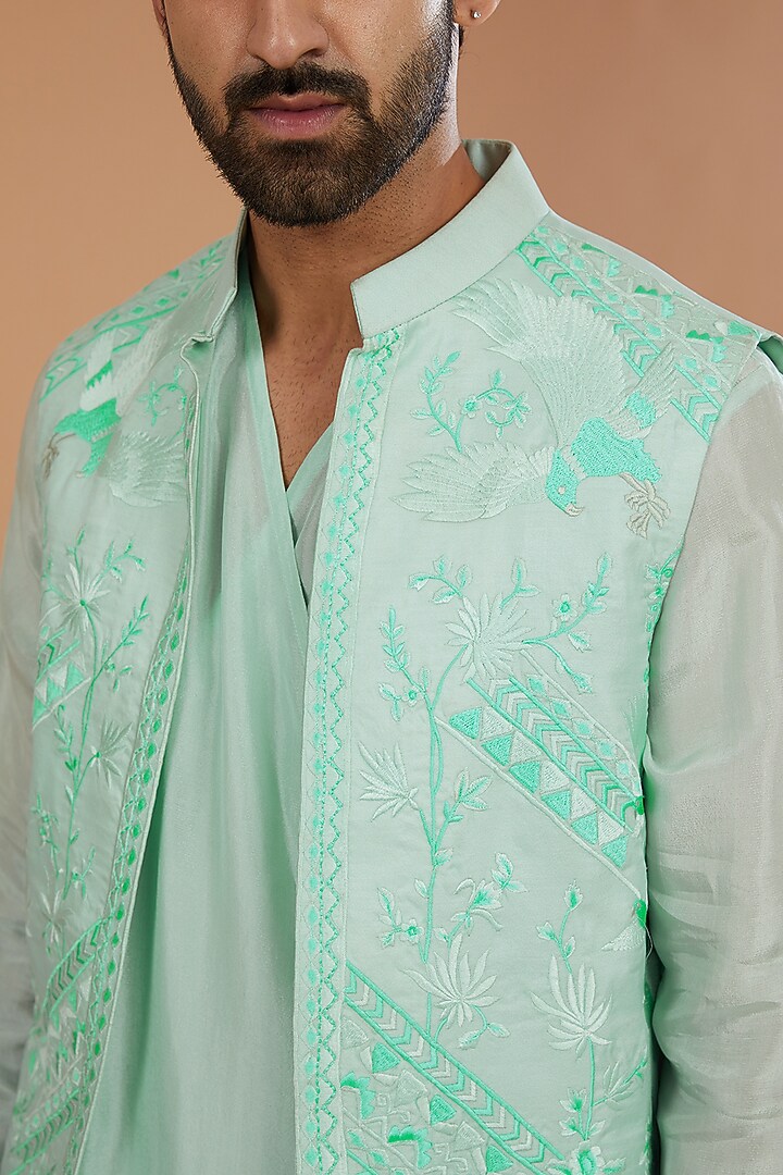 Blue Silk Embroidered Wedding Indowestern Jacket Set by SANCHIT SHARMA at Pernia's Pop Up Shop