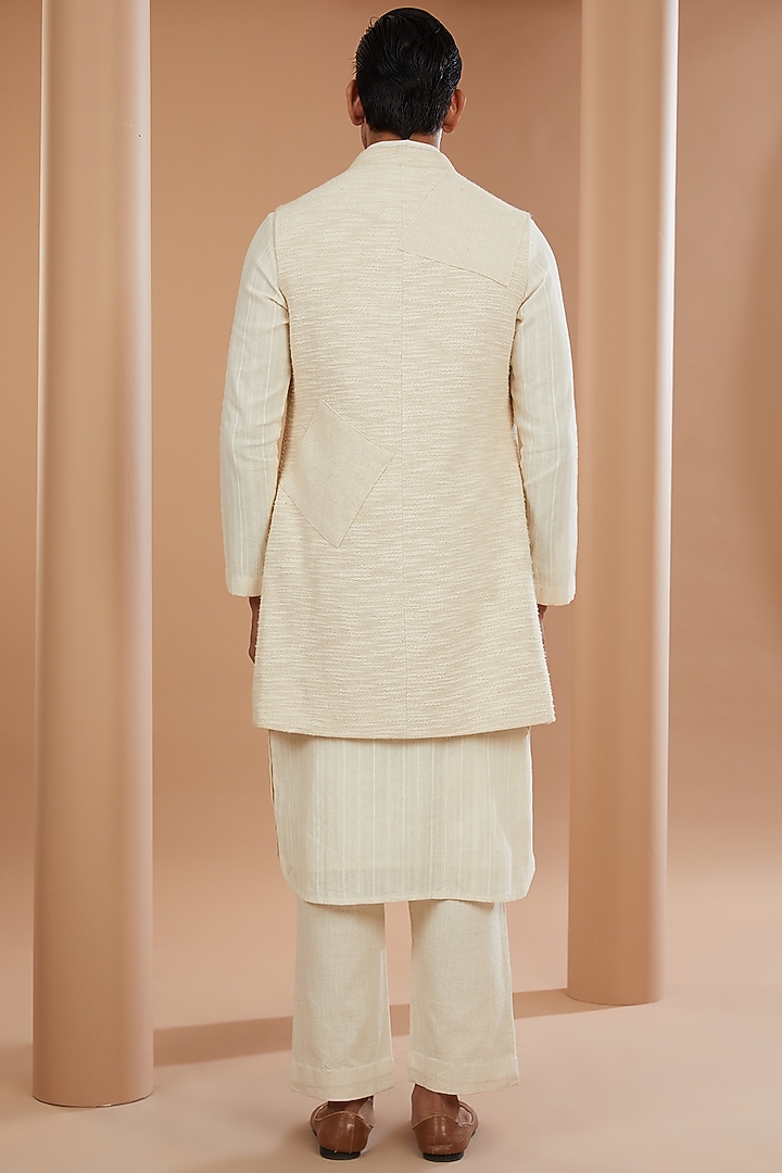 Ivory Khadi Chanderi Wedding Indowestern Jacket Set by SANCHIT SHARMA at Pernia's Pop Up Shop