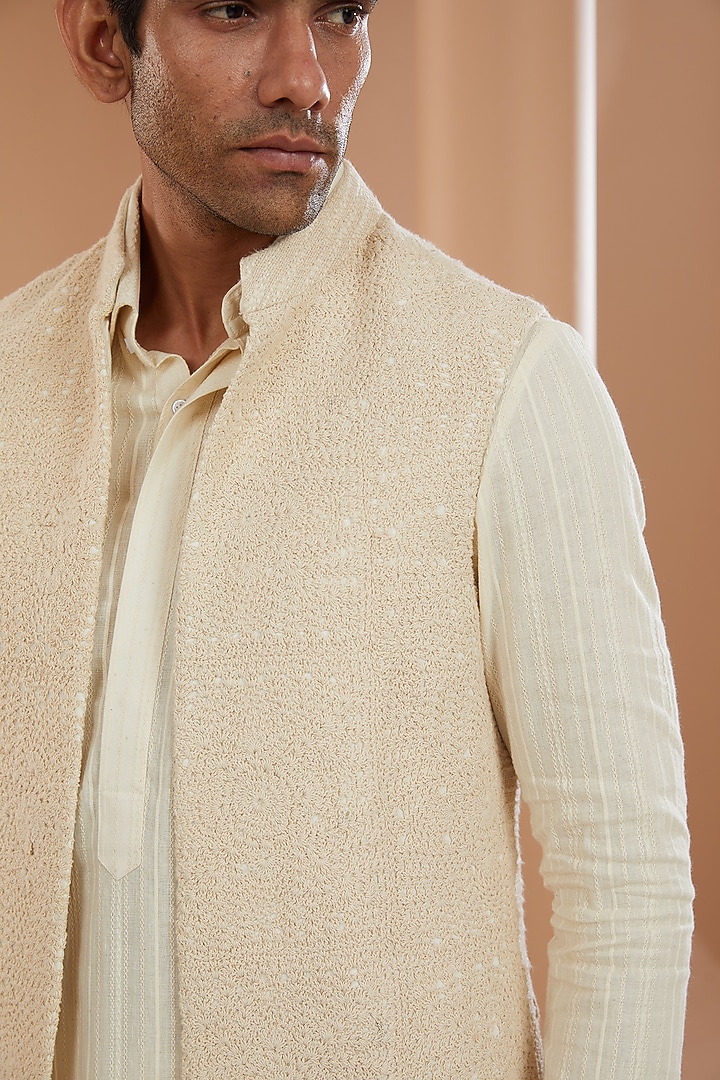 Ivory Khadi Chanderi Wedding Indowestern Jacket Set by SANCHIT SHARMA at Pernia's Pop Up Shop