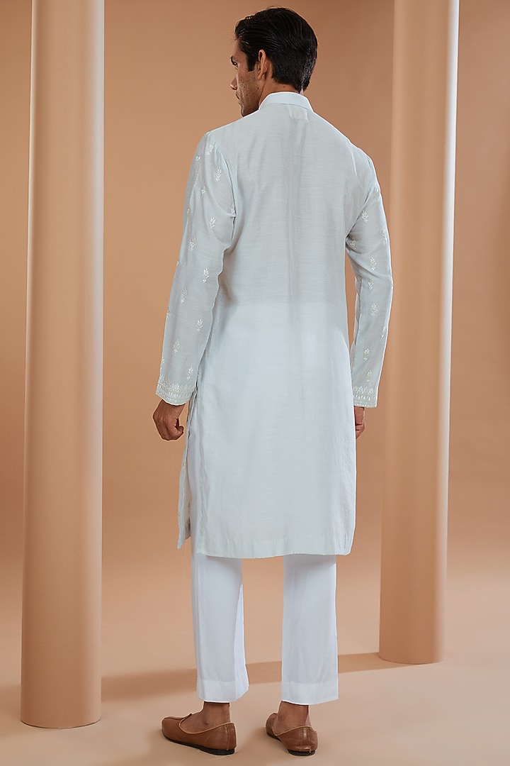 Grey Silk Thread Embroidered Kurta Set by SANCHIT SHARMA at Pernia's Pop Up Shop