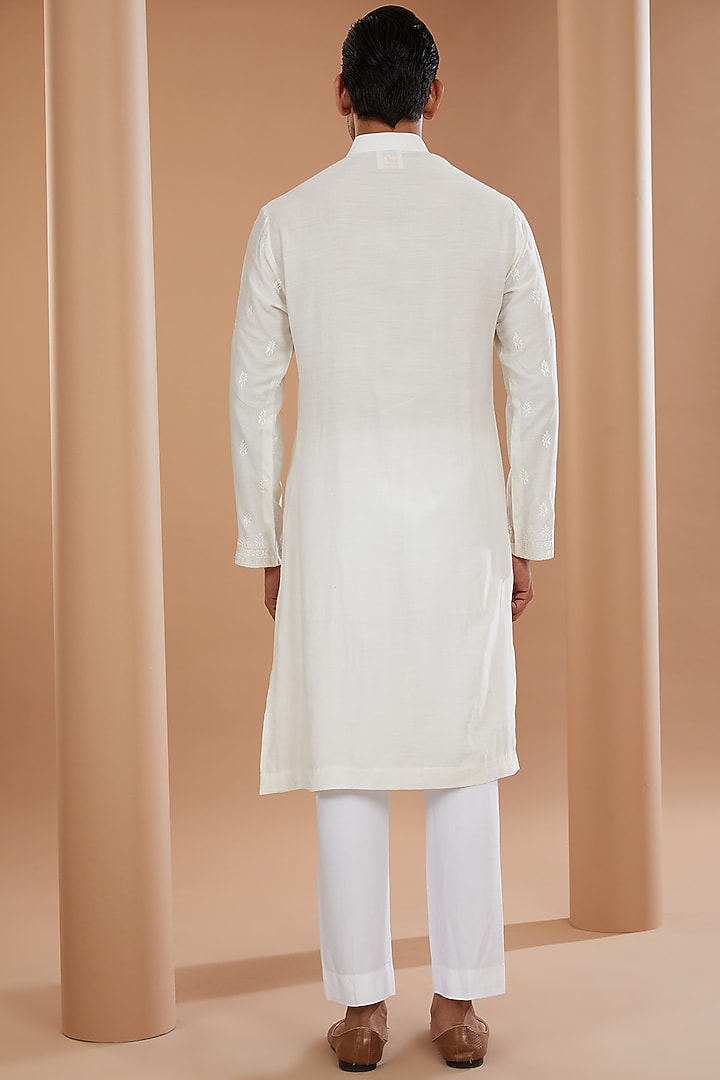 Ivory Silk Thread Embroidered Kurta Set by SANCHIT SHARMA at Pernia's Pop Up Shop