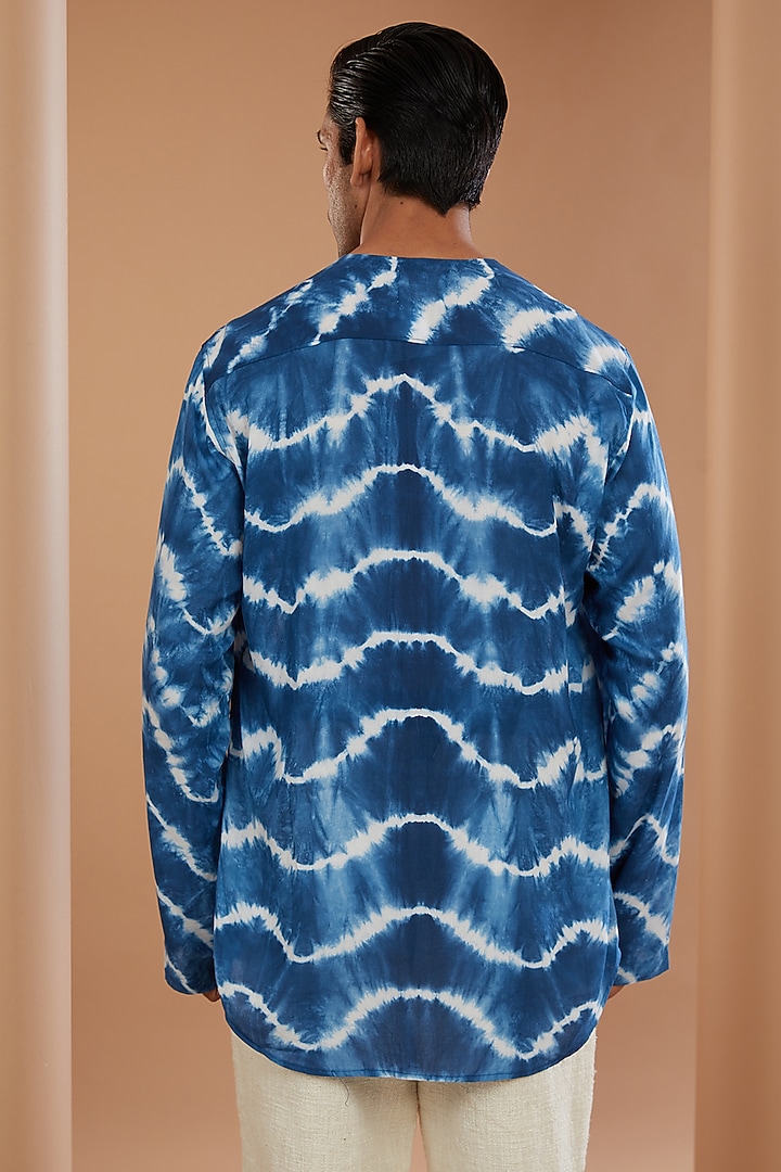 Blue Cotton Leheriya Tie-Dye Party Wear Shirt by SANCHIT SHARMA at Pernia's Pop Up Shop
