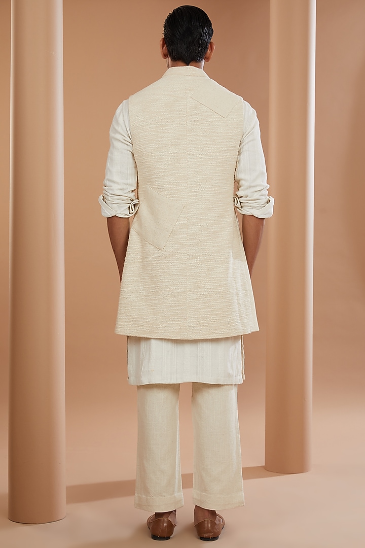 Ivory Khadi Chanderi Wedding Indowestern Jacket Set by SANCHIT SHARMA at Pernia's Pop Up Shop