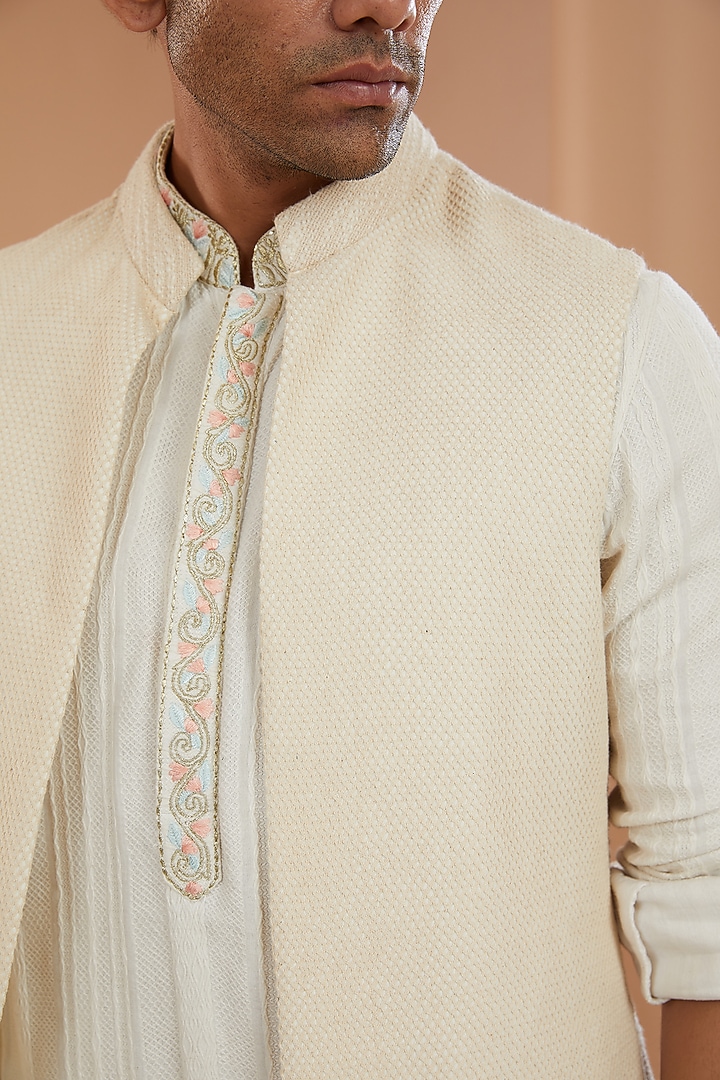 Ivory Khadi Chanderi Wedding Indowestern Jacket Set by SANCHIT SHARMA at Pernia's Pop Up Shop