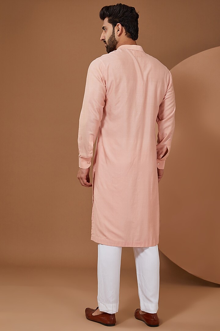 Peach Raw Silk Wedding Indowestern Set by SANCHIT SHARMA at Pernia's Pop Up Shop