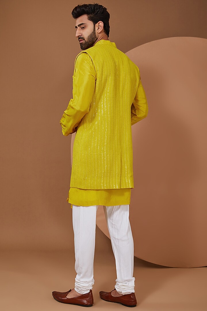 Yellow Silk Wedding Indowestern Set by SANCHIT SHARMA at Pernia's Pop Up Shop