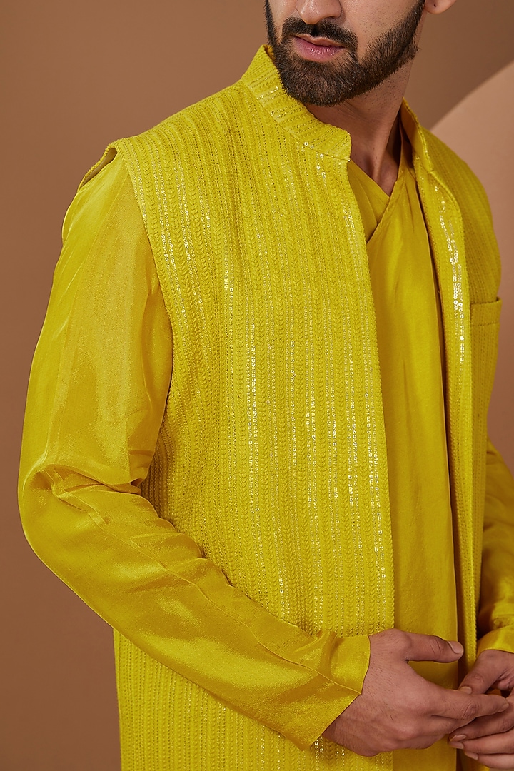 Yellow Silk Wedding Indowestern Set by SANCHIT SHARMA at Pernia's Pop Up Shop