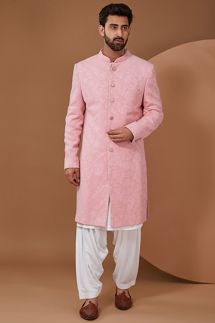 Pink Cotton Khadi Indowestern Set by SANCHIT SHARMA