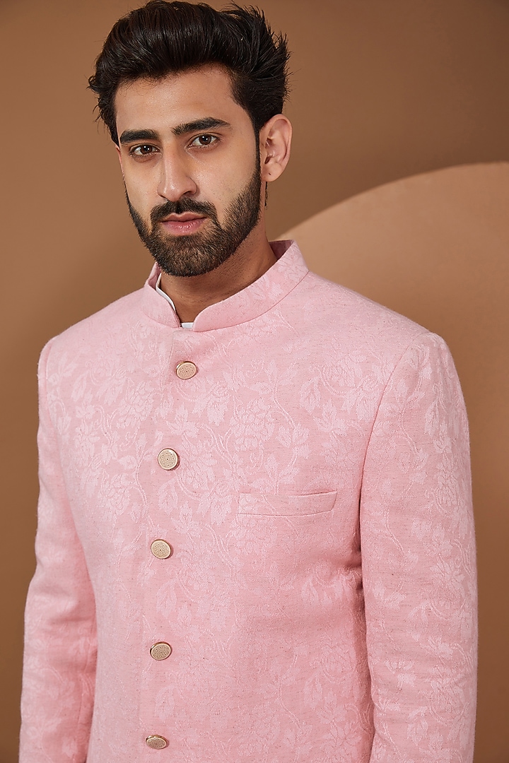 Pink Cotton Khadi Wedding Indowestern Set by SANCHIT SHARMA at Pernia's Pop Up Shop