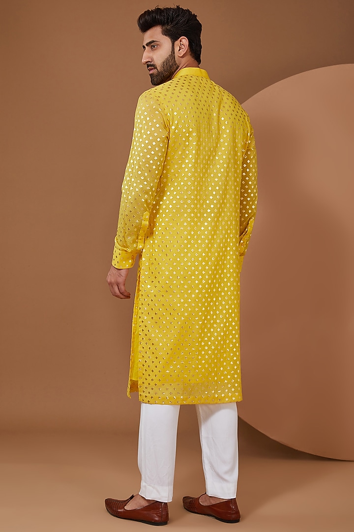 Yellow Chanderi Silk Kurta Set by SANCHIT SHARMA at Pernia's Pop Up Shop